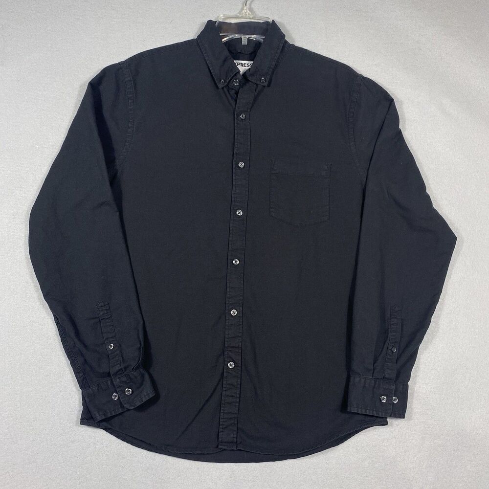 Express Button Down Slim Shirt Mens M Black Long Sleeve Office Work Business